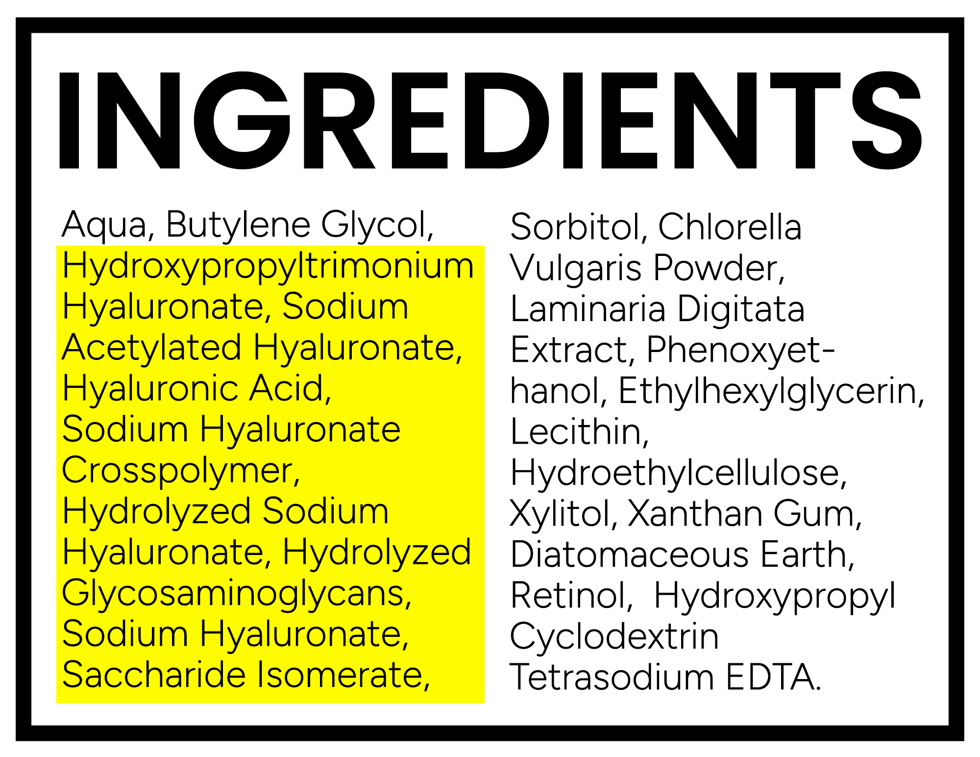 Supplement Facts of the best hyaluronic acid serum