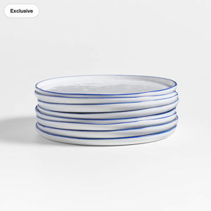 Mercer Blue Rim Round Ceramic Salad Plates - Set of 8 | Crate & Barrel