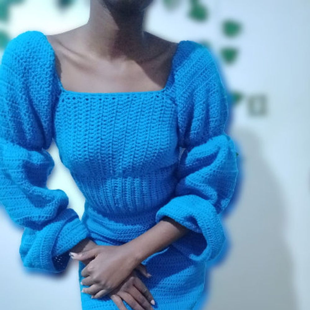 Puff Sleeve Dress, Crochet Dress pattern