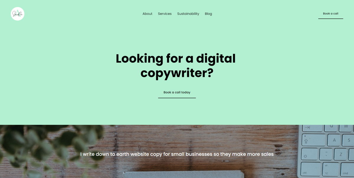 Screenshot of Jade A Copywriting, from the copywriting portfolios collection.