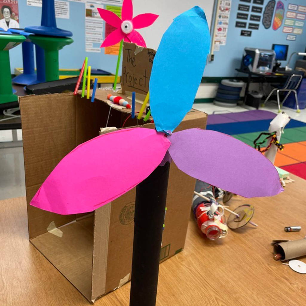 closeup photo of student cardboard model for class project