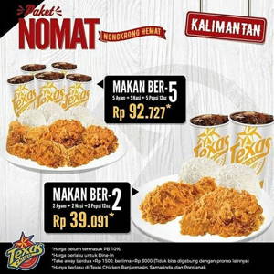 TEXAS Chicken: Promo Paket NOMAT Makan Ber-2 CUMA Rp 39.091 sampai 09/30/2019