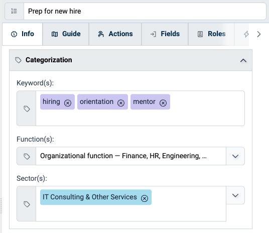 Categorization panel on the Procedure Info tab