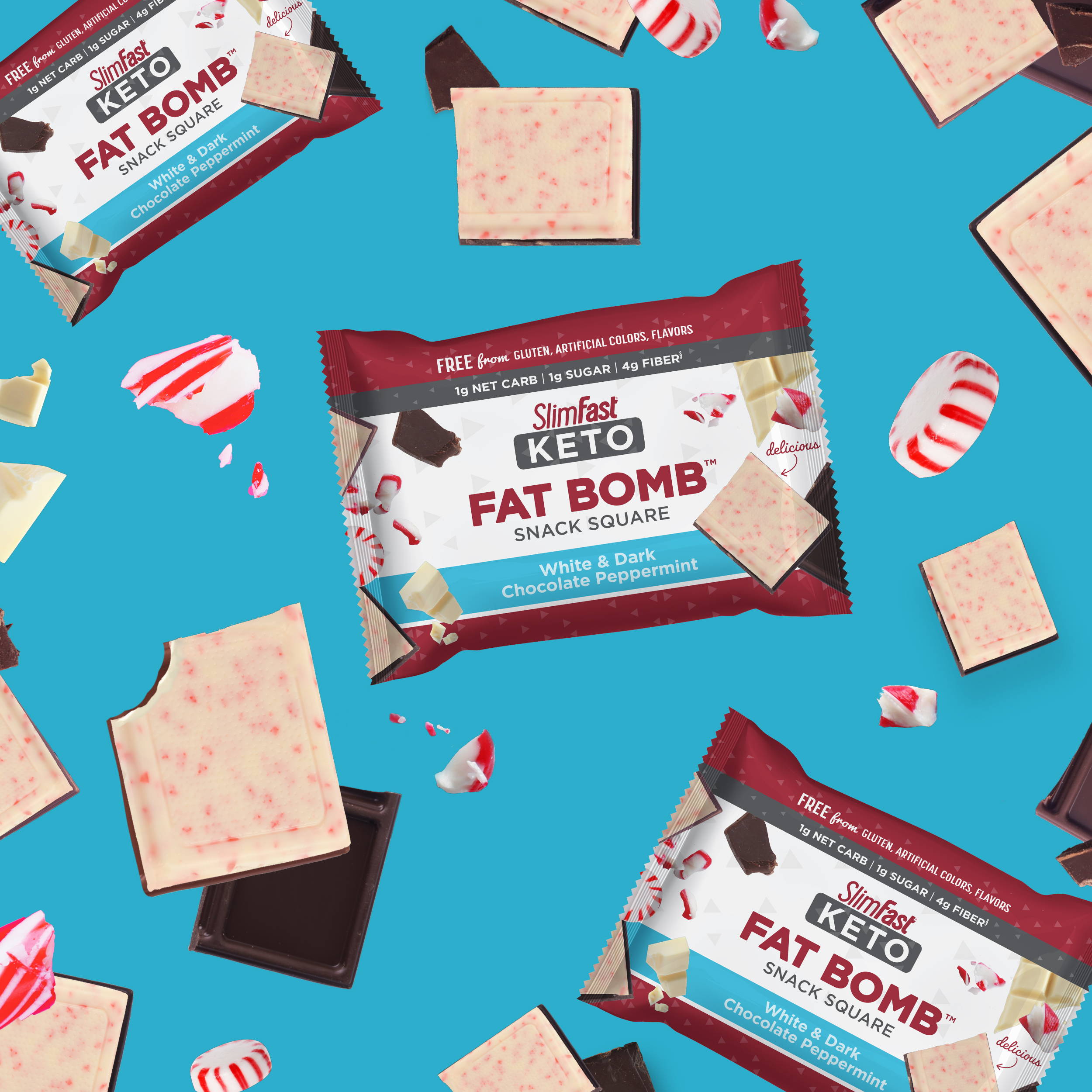 Products SlimFast Keto Fat Bomb White & Dark Chocolate Peppermint Snack Square product lifestyle image w
