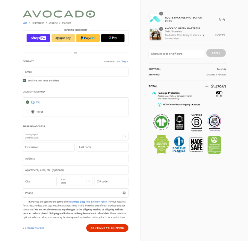 shopify three page checkout