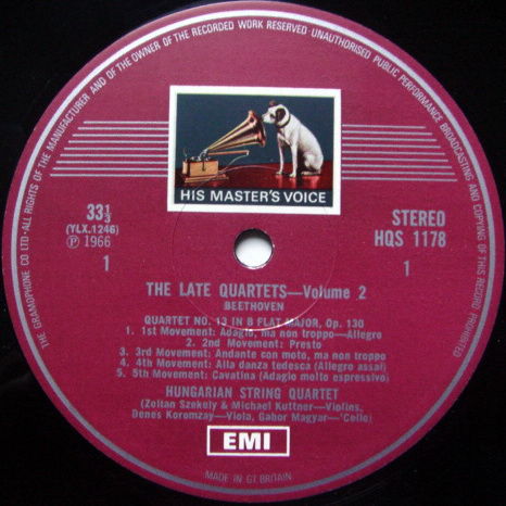 EMI HMV STAMP-DOG / HUNGARIAN QT, - Beethoven The Late ...
