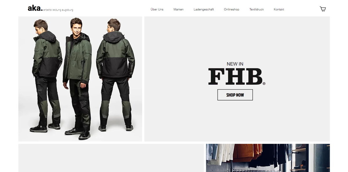 Screenshot of Arbeitskleidung Augsburg, from the wix business website examples collection.