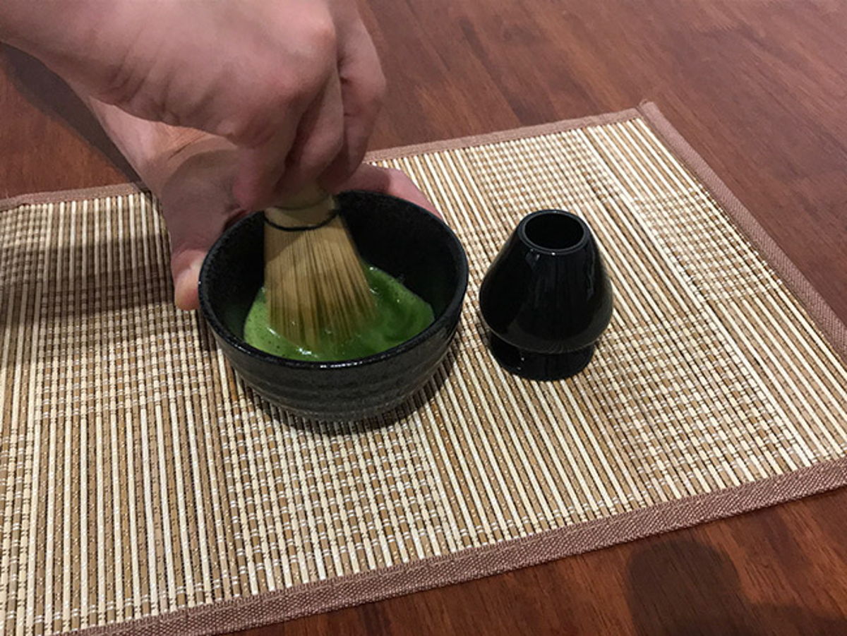 Whisk matcha in W shape motion