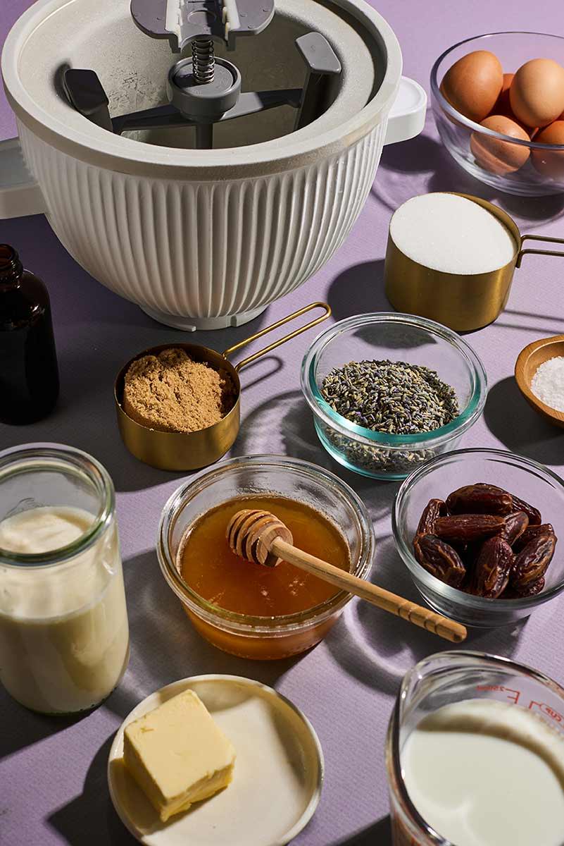 Lavender Ice Cream with Honey Caramel and Dates Recipe | Minimax