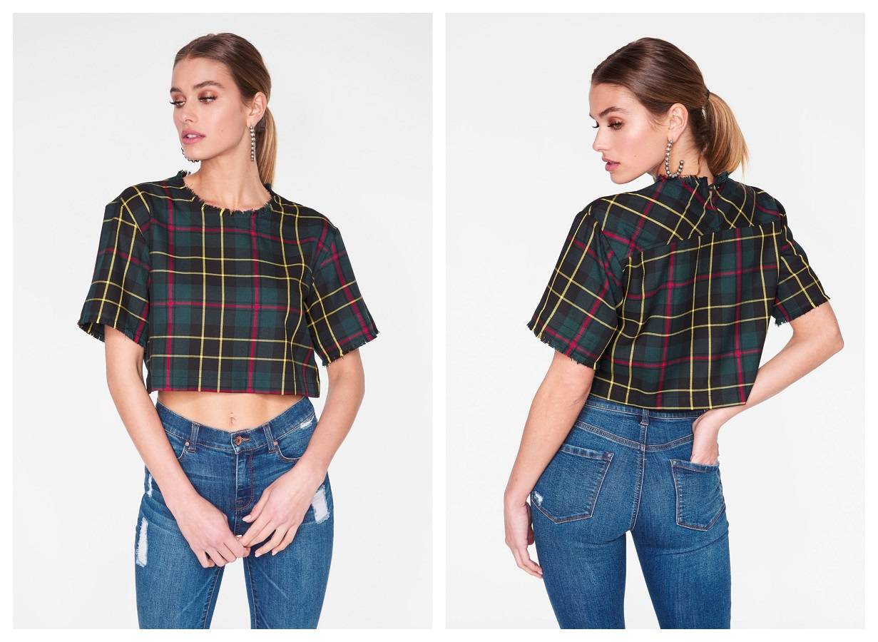 Green Plaid Cropped Top
