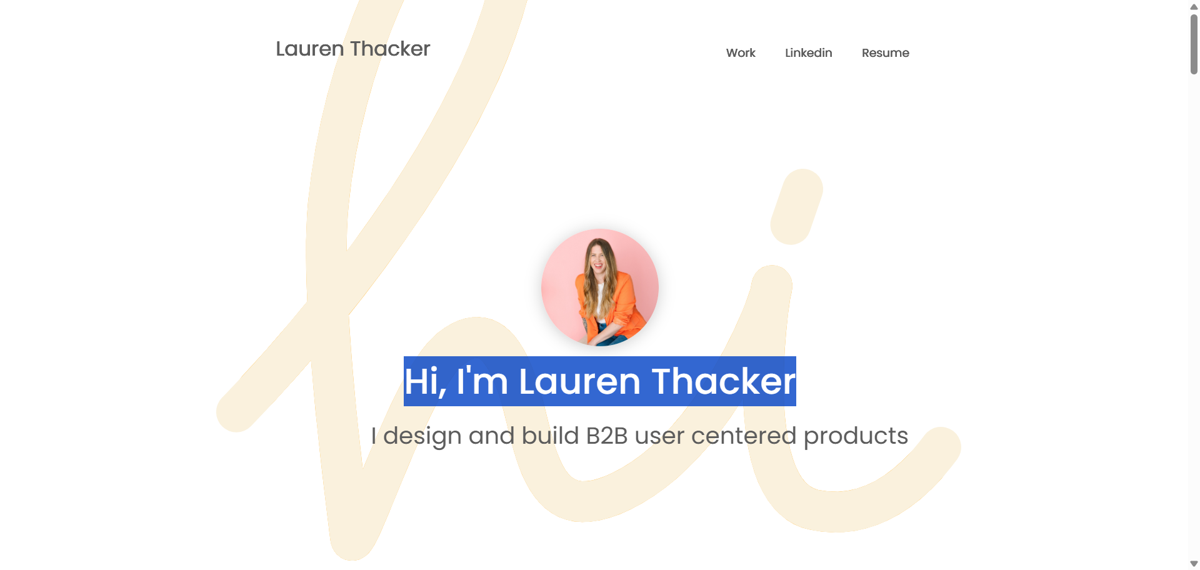 Screenshot of Lauren Thacker, from the product manager portfolios collection.