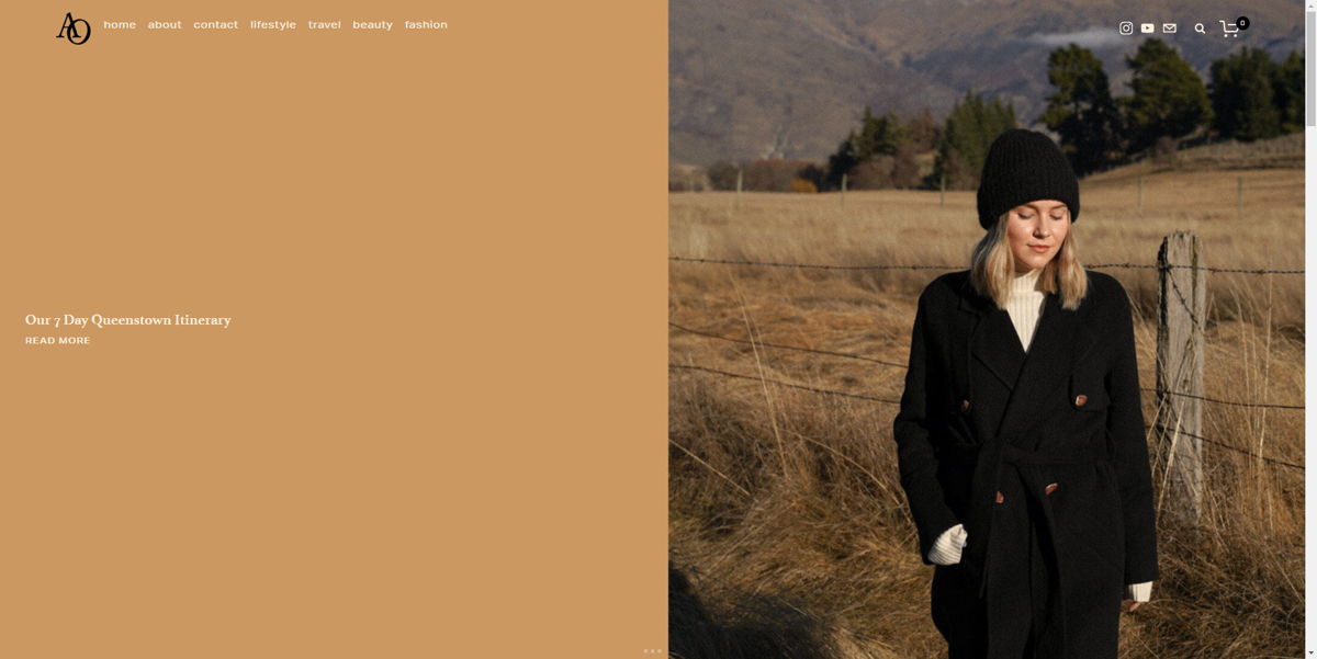 Screenshot of Ash Owens, from the squarespace blog examples collection.
