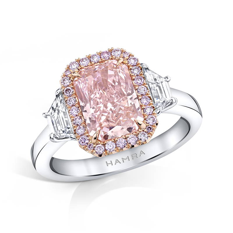 Pink diamond engagement ring with pink diamond accents