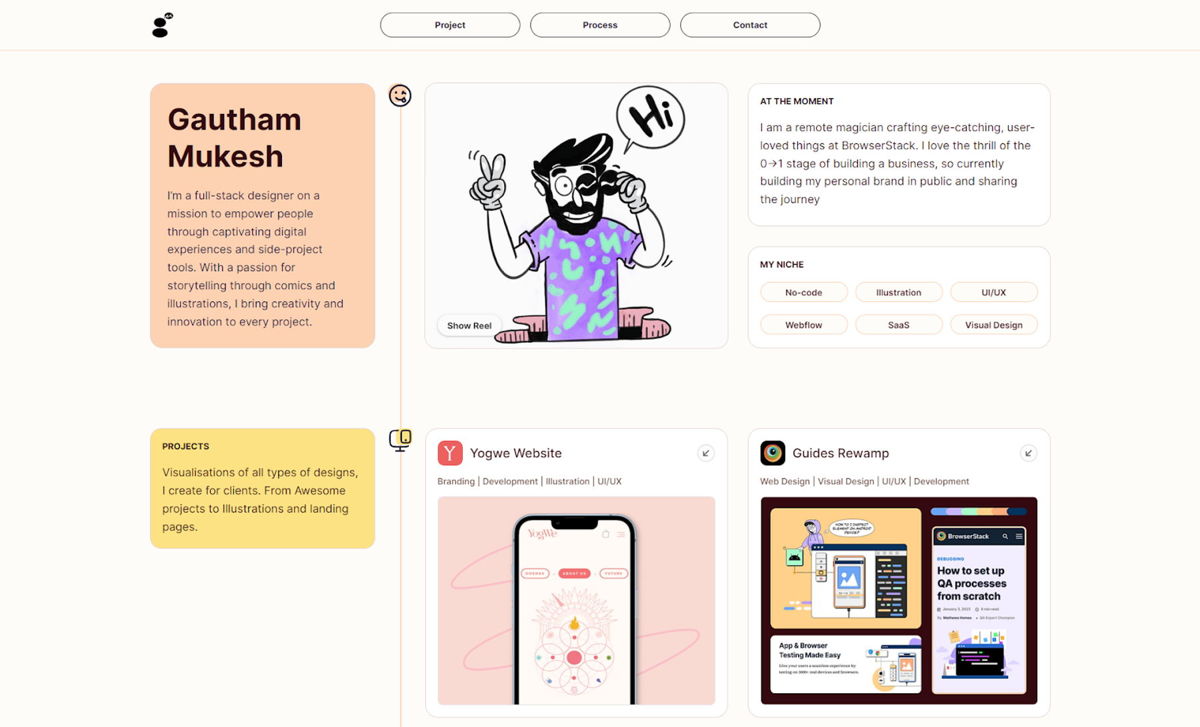 Screenshot of Gautham Mukesh, from the digital portfolio examples collection.