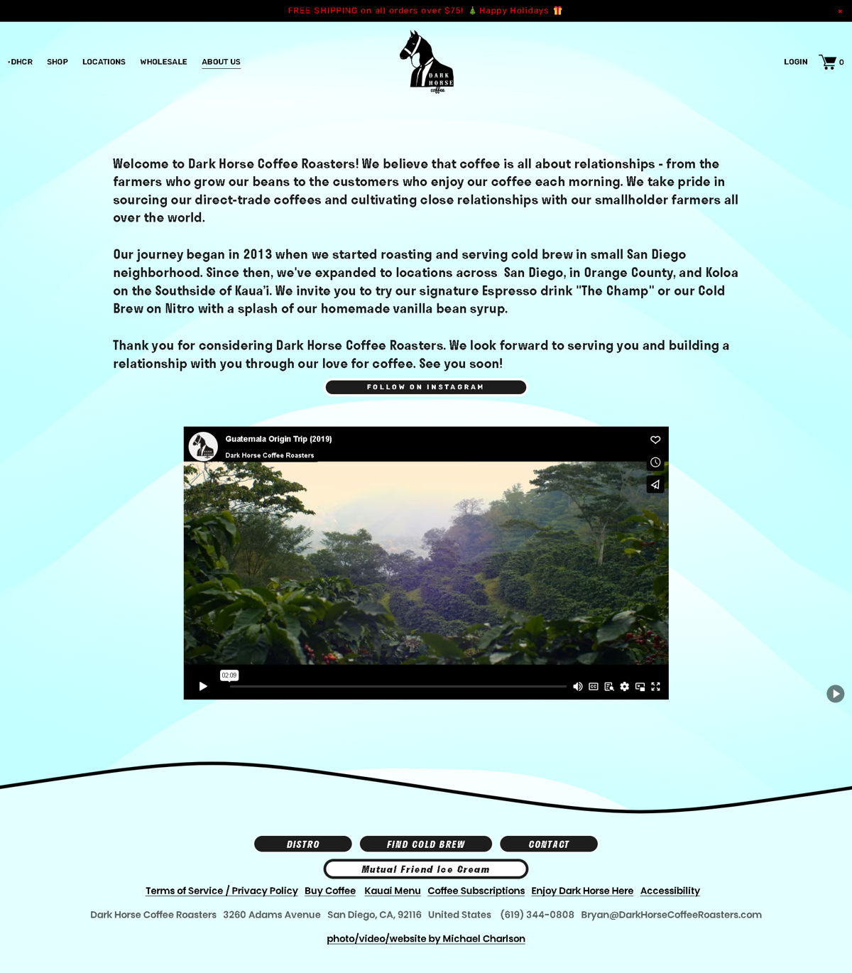 Screenshot of Dark Horse Coffee, from the about us page examples collection.