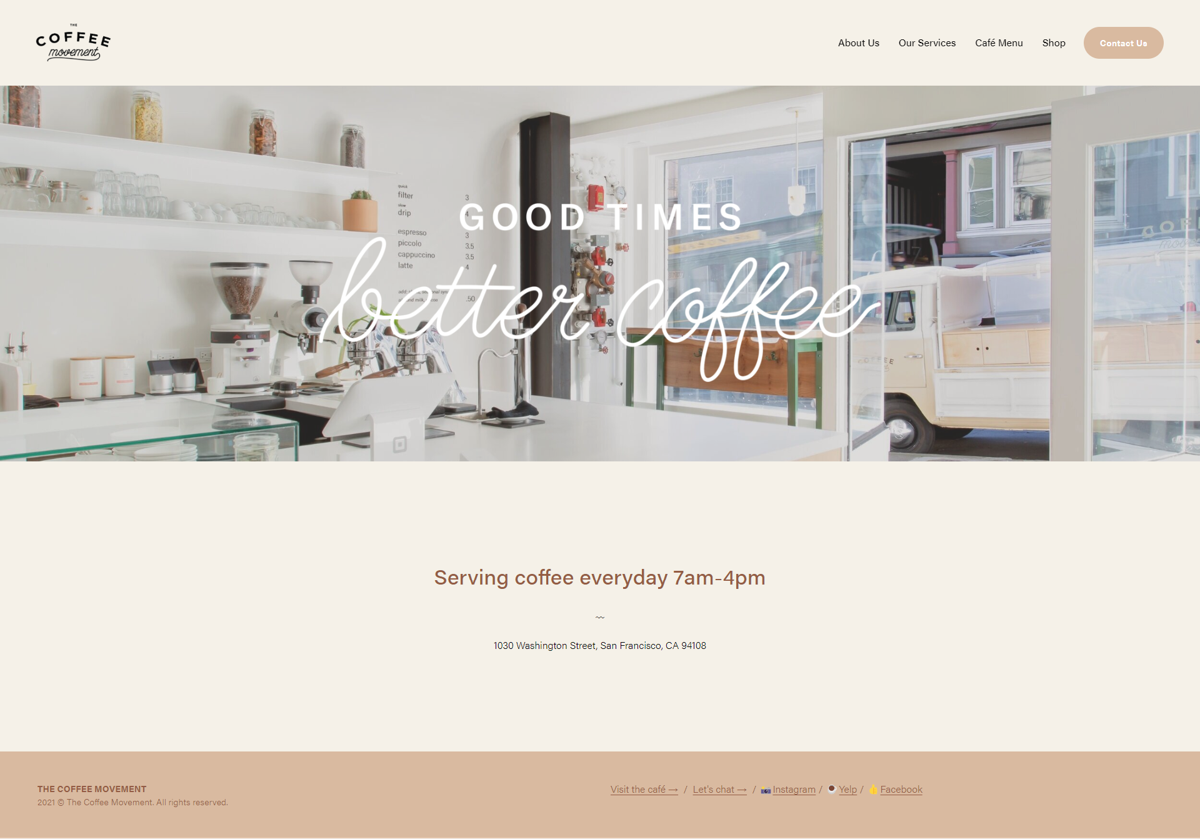 Screenshot of The Coffee Movement, from the cafe & coffee shop websites collection.