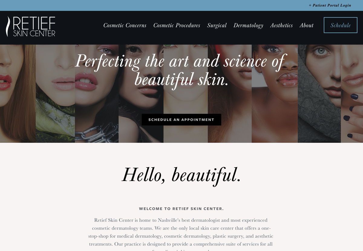 Screenshot of Retief Skin Center, from the beauty websites collection.