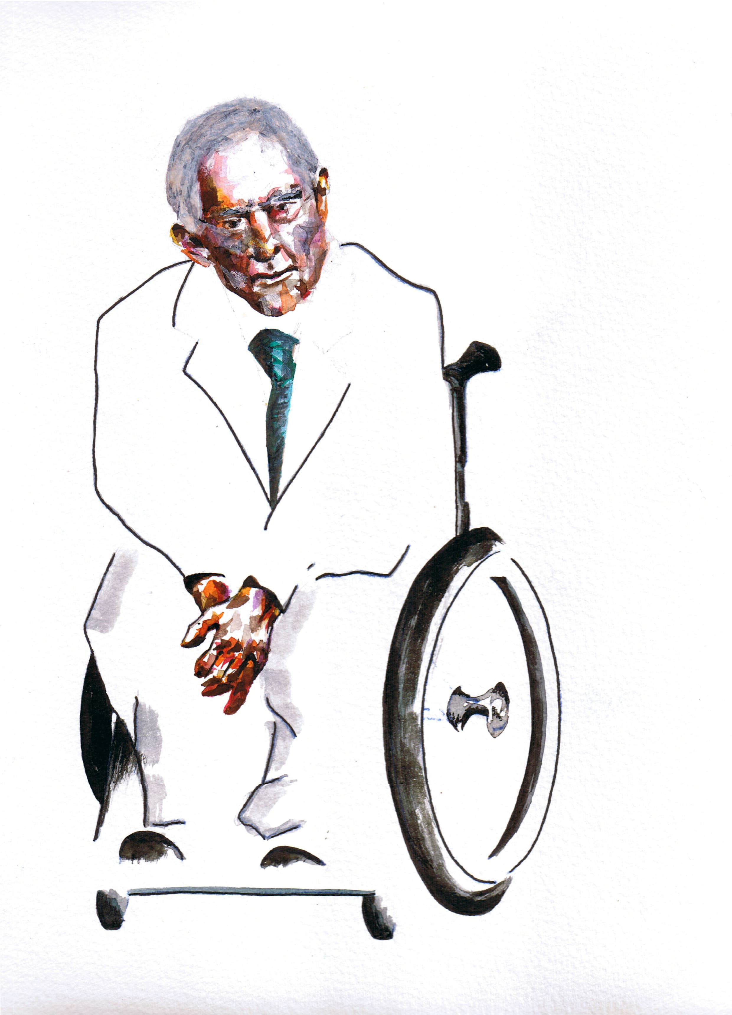 Portret van Wolfgang Schäuble door Alex Deforce voor De Standaard Weekblad