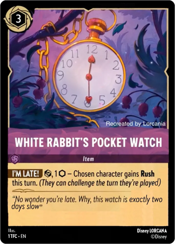 White Rabbit's Pocket Watch card from Disney's Lorcana Trading Card Game.