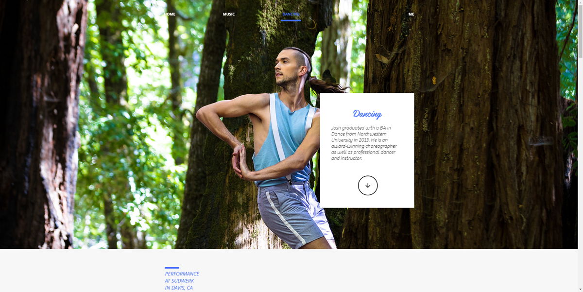 Screenshot of Josh Rubietta, from the dancer websites collection.