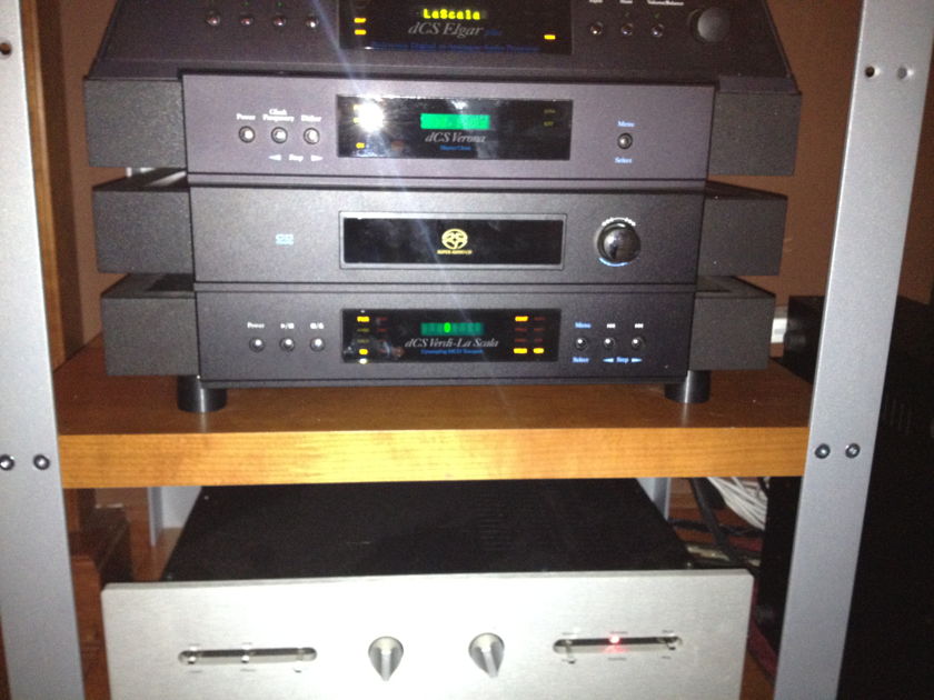 dCS Verdi La Scala Transport, Elgar Plus DAC, and Verona Master Clock Full DCS Stack with upsampling from CD to DSD Mint perfect condition with latest software and Flycases for shipping