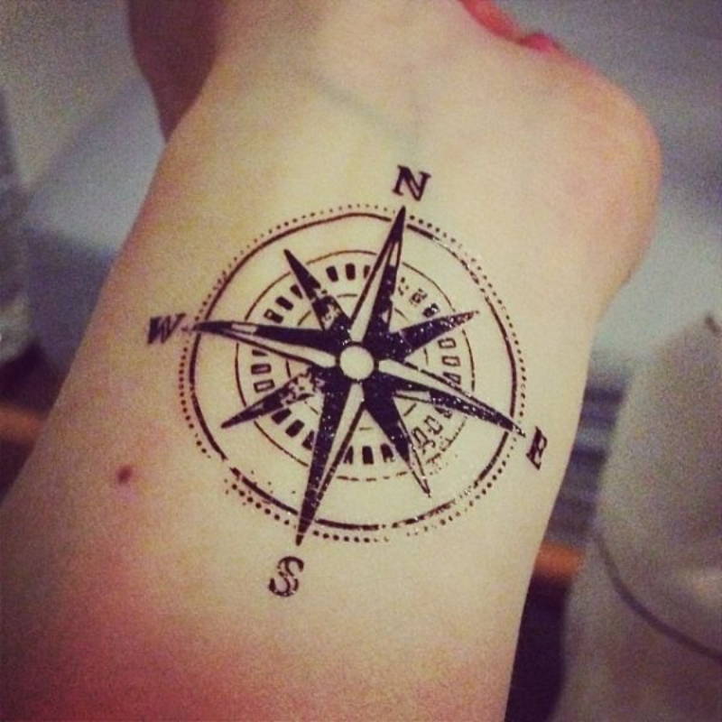 Nautical Compass Wrist Tattoo