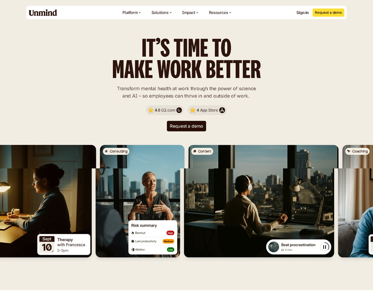 Screenshot of Unmind , from the yellow websites collection.