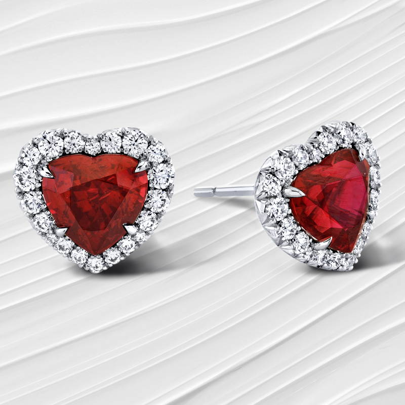 heart shaped ruby and diamond studs