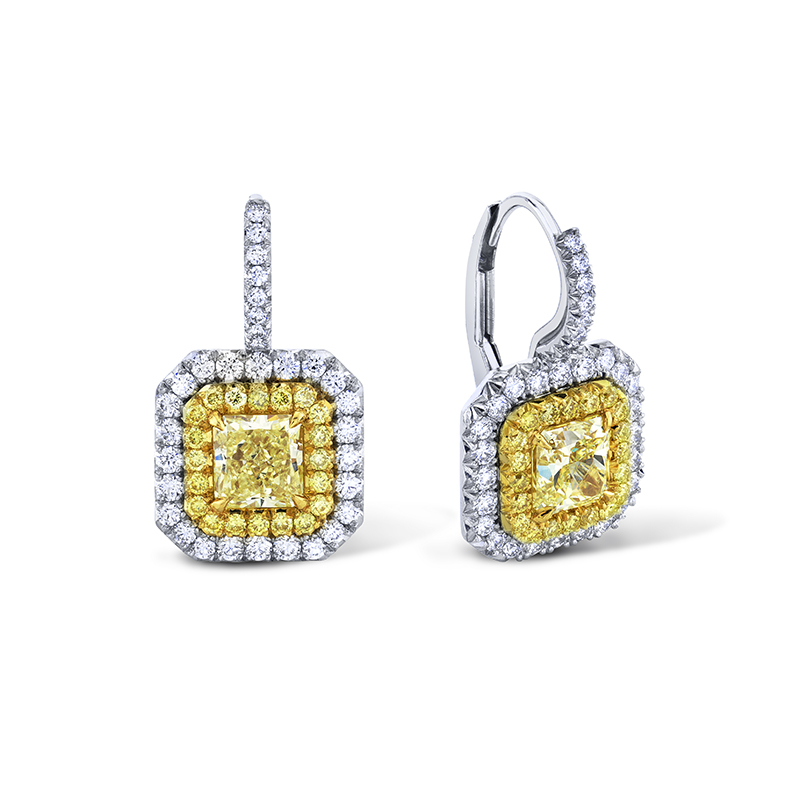 Yellow & White Diamond Drop Earrings
