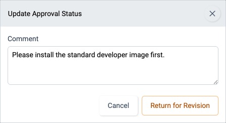 Update Approval Status dialog with a comment, returning the Task for revision