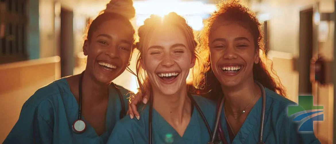 Travel nurses sharing a moment of joy and camaraderie