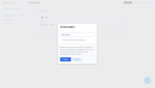 create project screenshot 