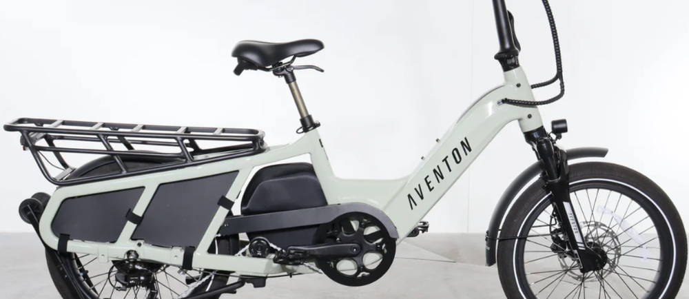 a white Aventon Abound AG electric cargo bike