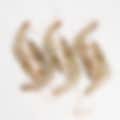Five raw shrimp arranged on a white background, showcasing fresh seafood ready for cooking.