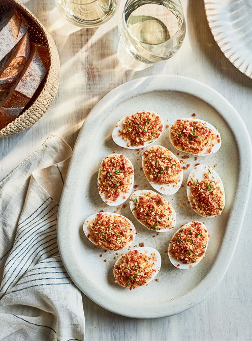 Spicy Devilled Eggs with Crunchy Breadcrumb Topping