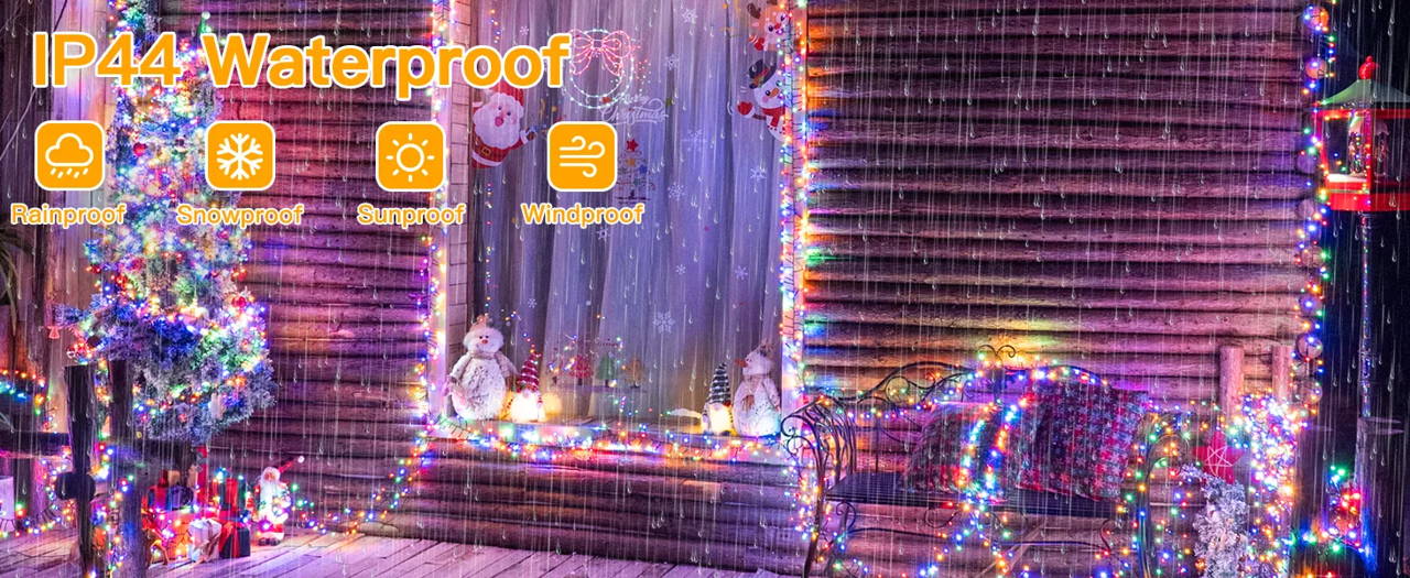 Features of Ollny's 800 leds clear cable cool white string lights - desktop size