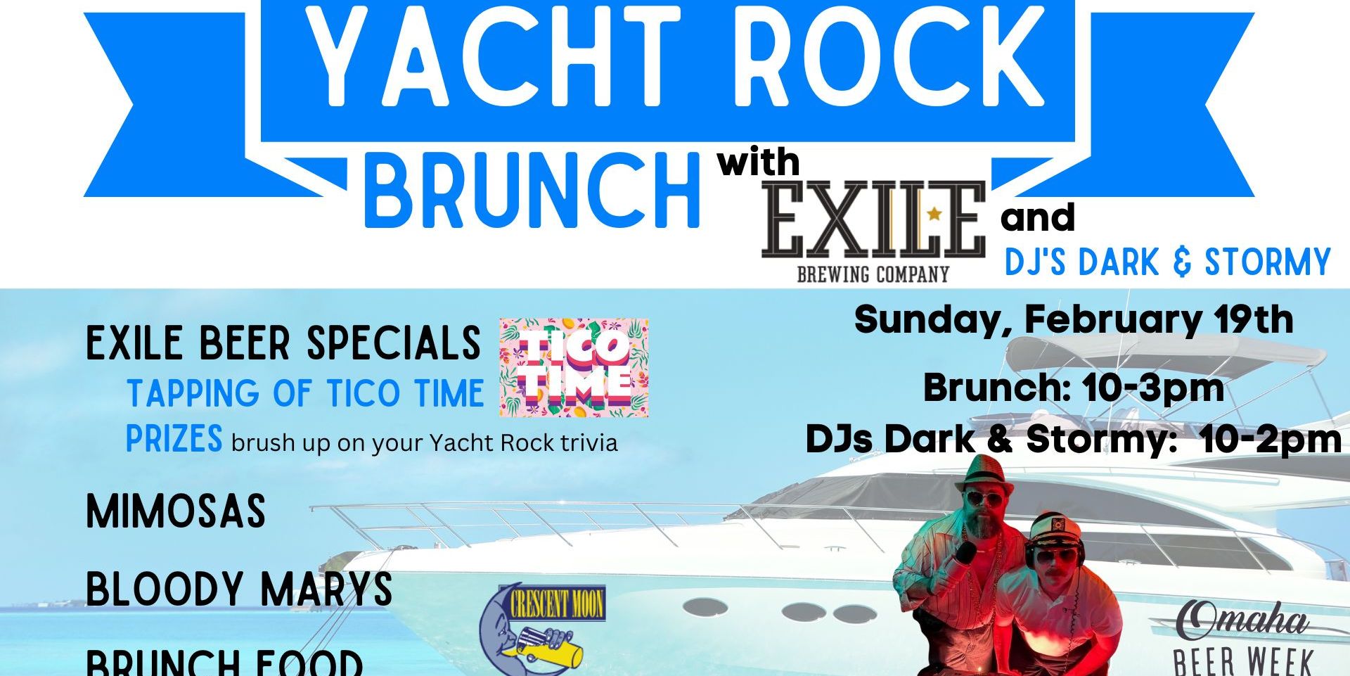 Yacht Rock Brunch with DJs Dark & Stormy & Exile Brewing Co. promotional image