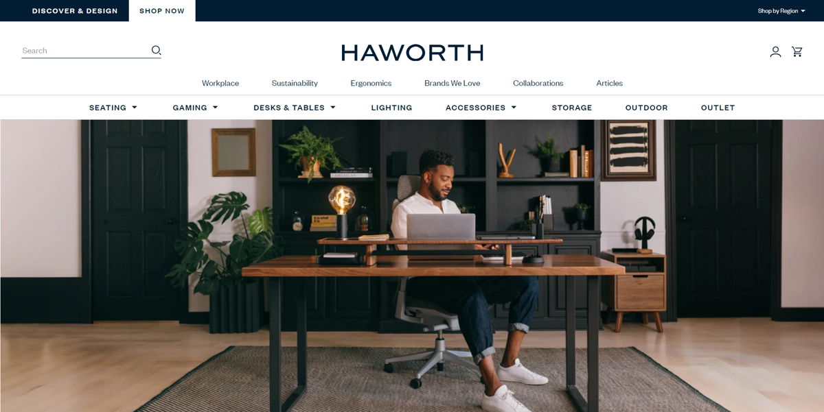 Screenshot of Haworth Store, from the shopify furniture stores collection.