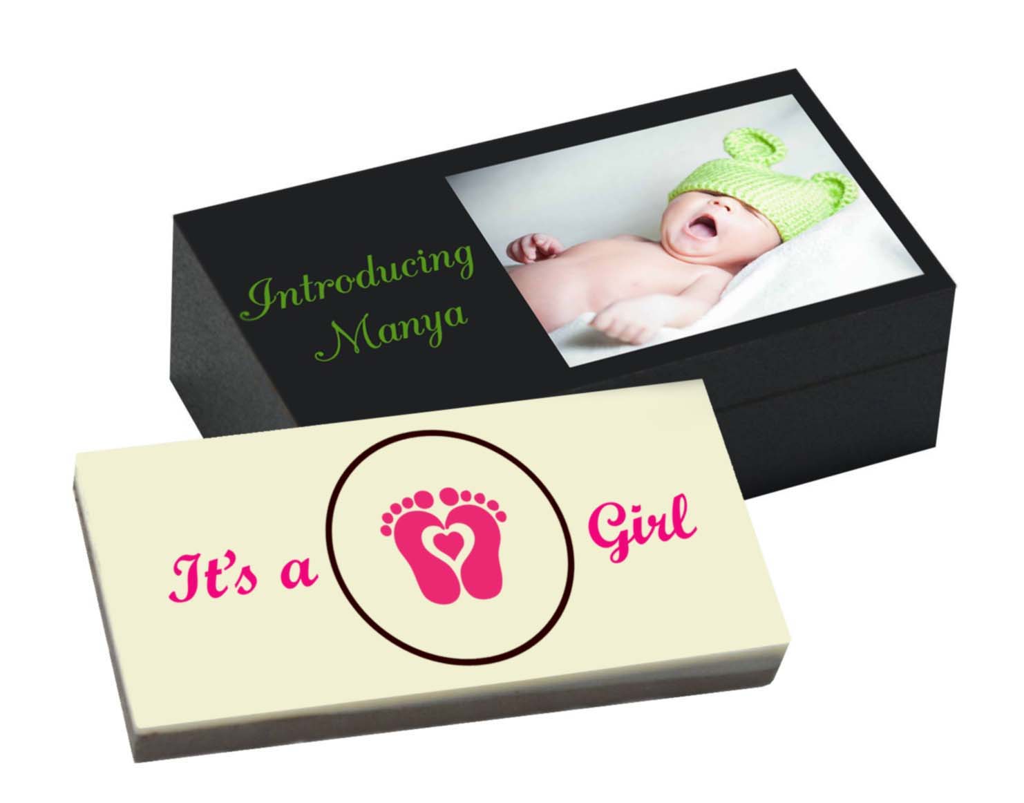Chocolate bar for baby girl birth announcement