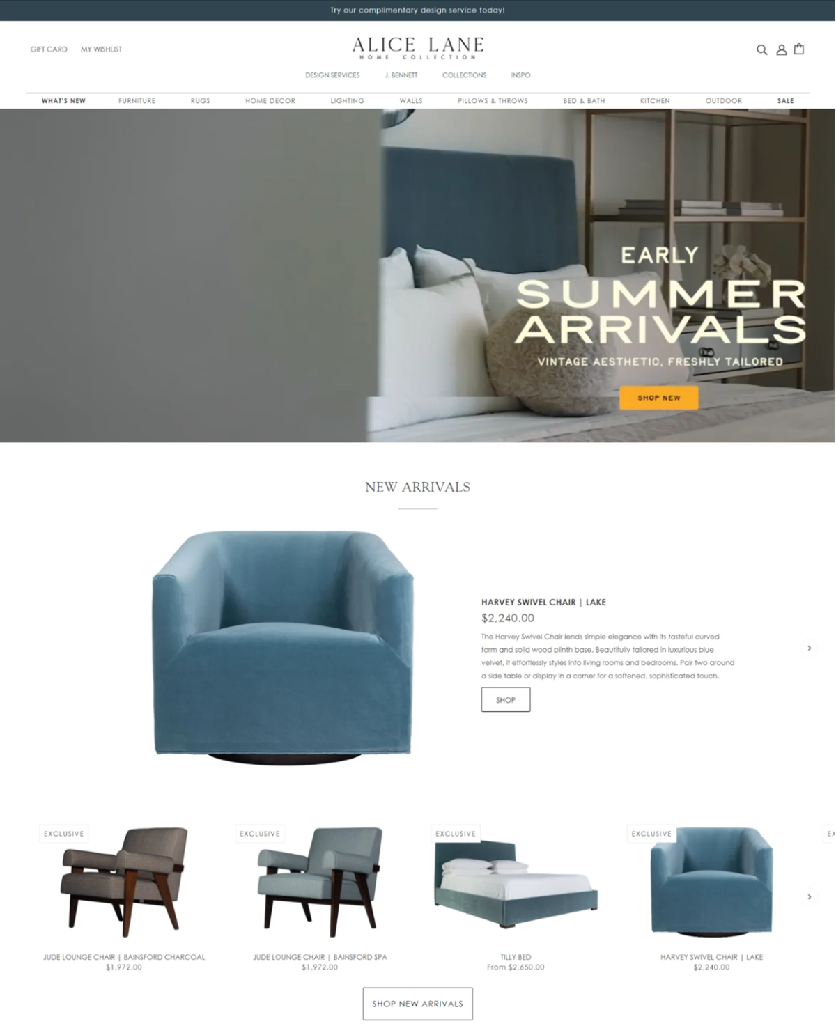 Screenshot of Alice Lane , from the shopify furniture stores collection.