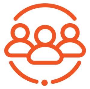 A large, solid orange shape with rounded and irregular edges fills most of the image, partially bordered by a thick white frame and small black, dark gray, and white corner details.
