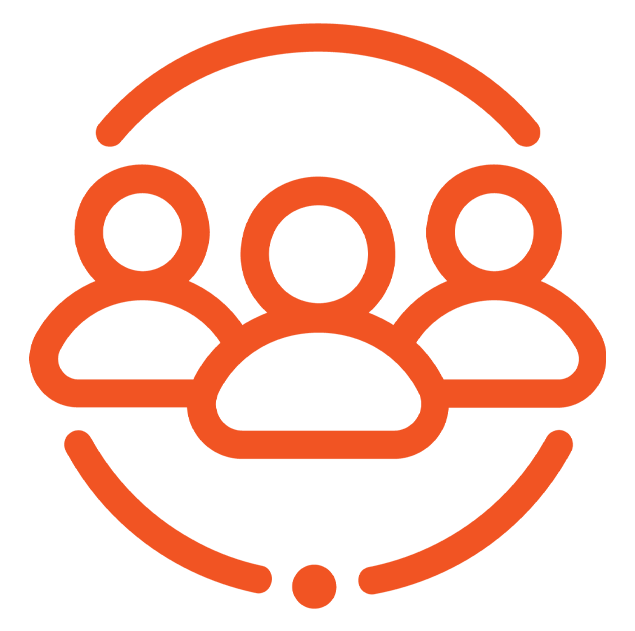 A large, solid orange shape with rounded and irregular edges fills most of the image, partially bordered by a thick white frame and small black, dark gray, and white corner details.