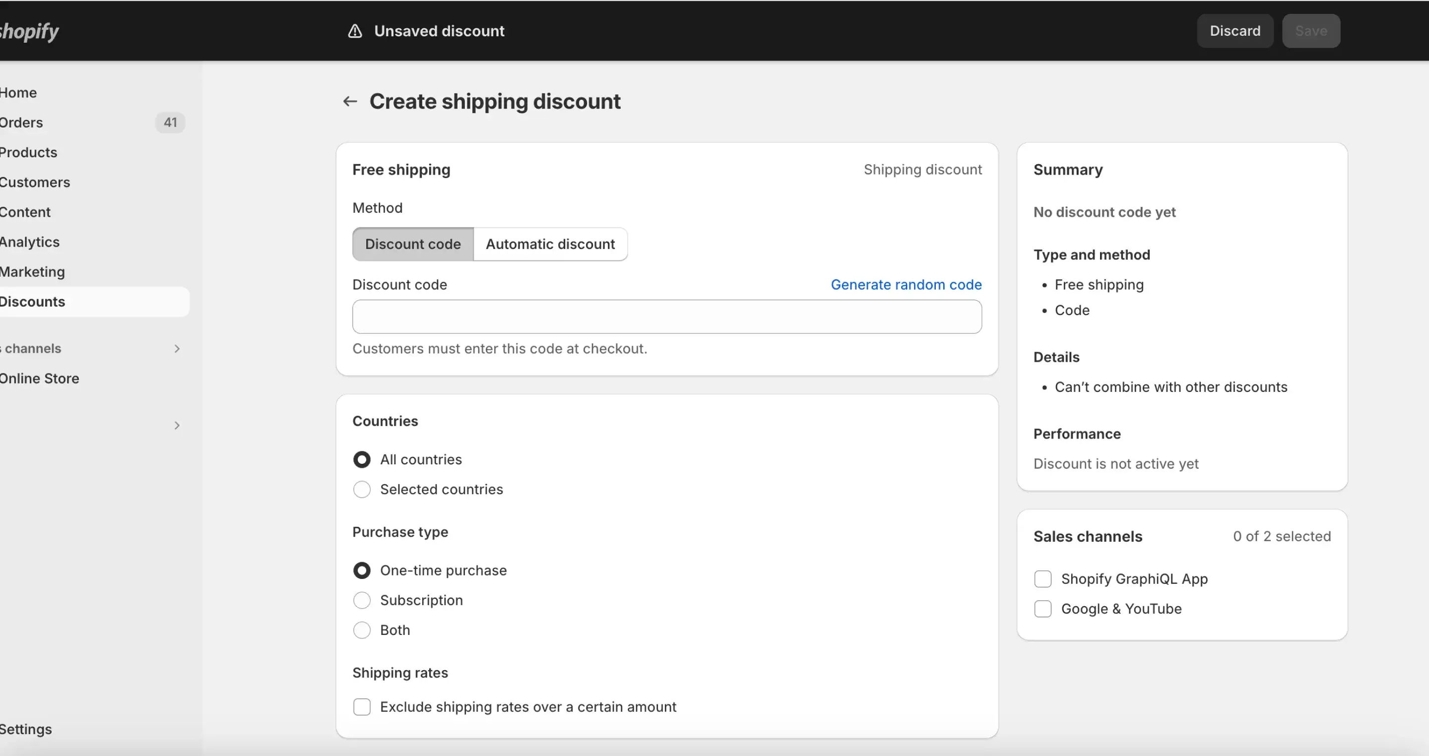set up shipping discount code