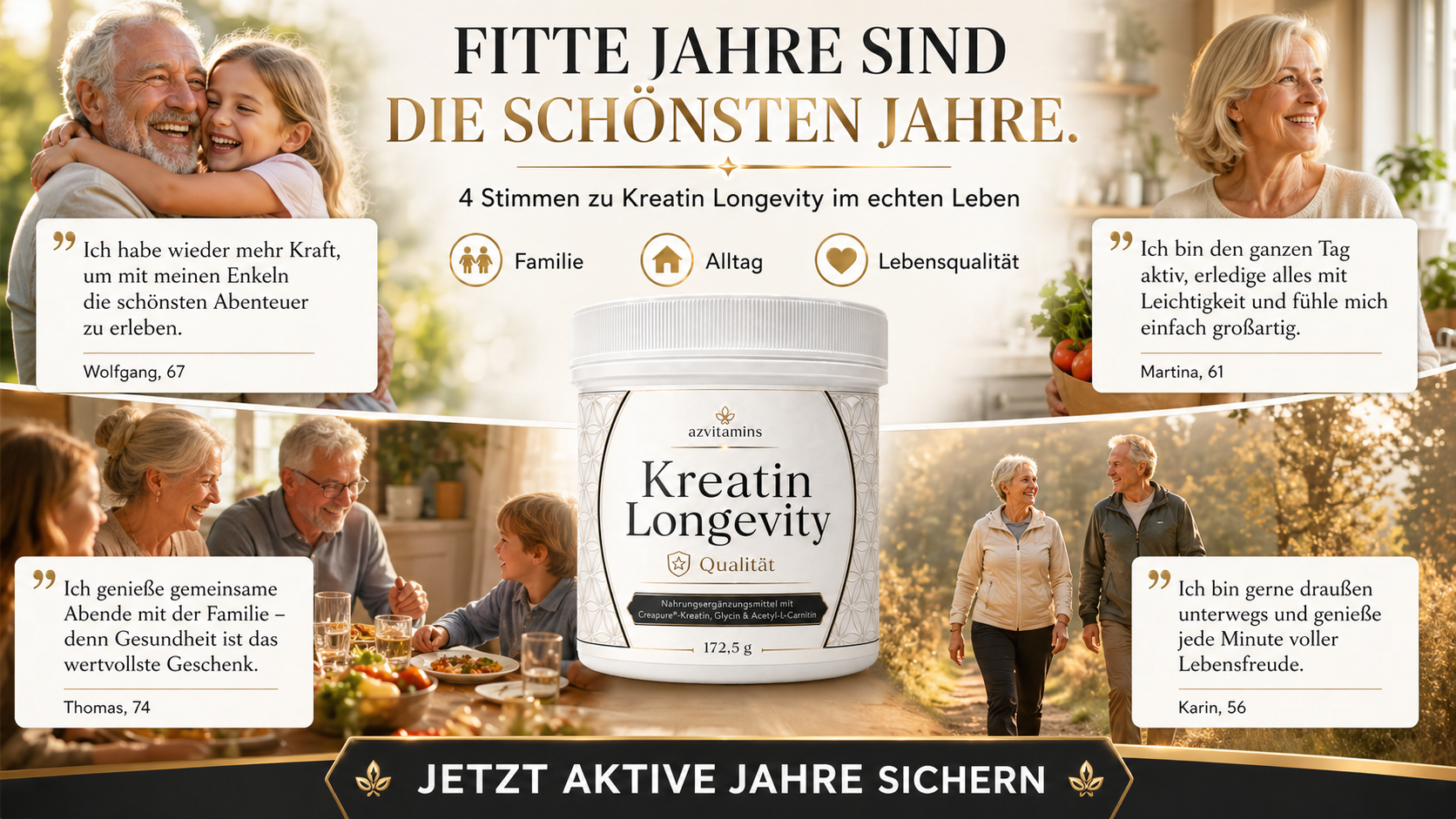 AZ-VITAMINS - KREATIN LONGEVITY als Premium-Vorsorge-Routine statt klassisches Fitnessprodukt.