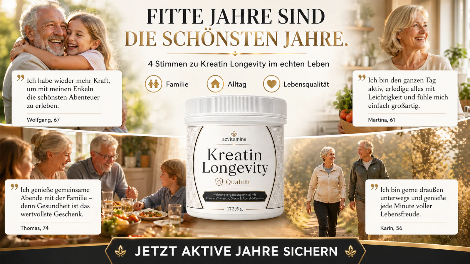 AZ-VITAMINS - KREATIN LONGEVITY als Premium-Vorsorge-Routine statt klassisches Fitnessprodukt.
