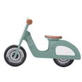 Side profile of the green Montessori Balance Vespa with adjustable seat height.  