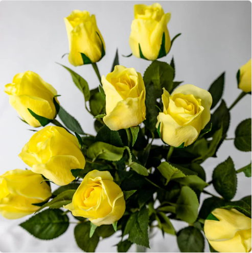 Yellow Real Touch Open Bud Roses - Realistic Artificial Flowers