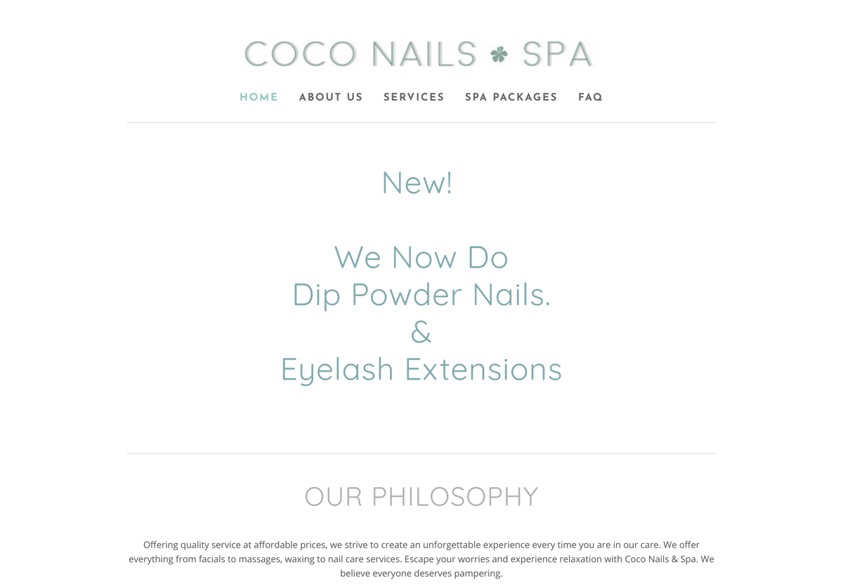 Screenshot of Coco Nails & Spa, from the beauty websites collection.