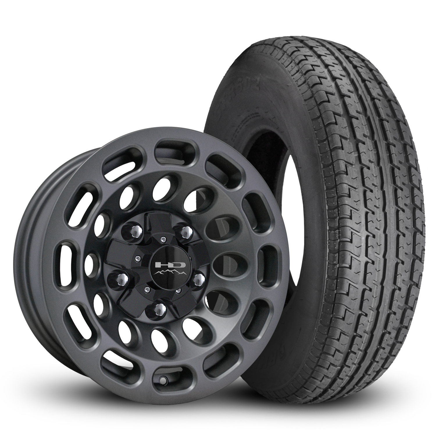 HD Off-Road Road Warrior Custom Trailer Wheel & Tire packages in 15x6.0 in 5 lug All Satin Grey for Unility, Boat, Car, Construction, Horse, & RV