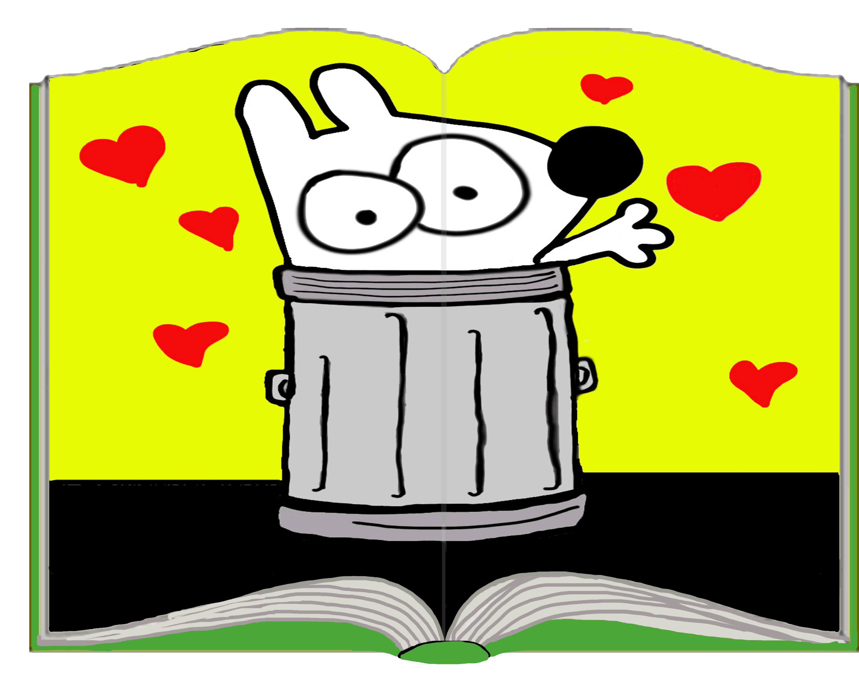 Stinky Dog in a Garbage Can with hearts of love